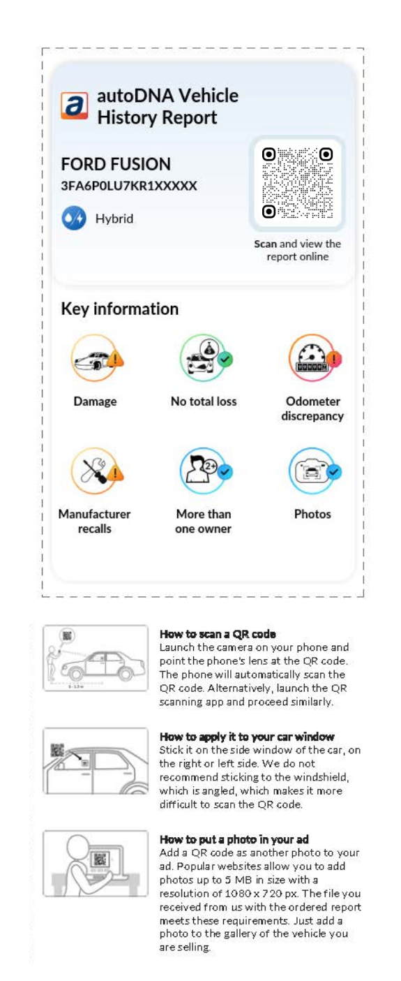 AutoDNA Transportlīdzekļu vēstures pārskats - QR kods