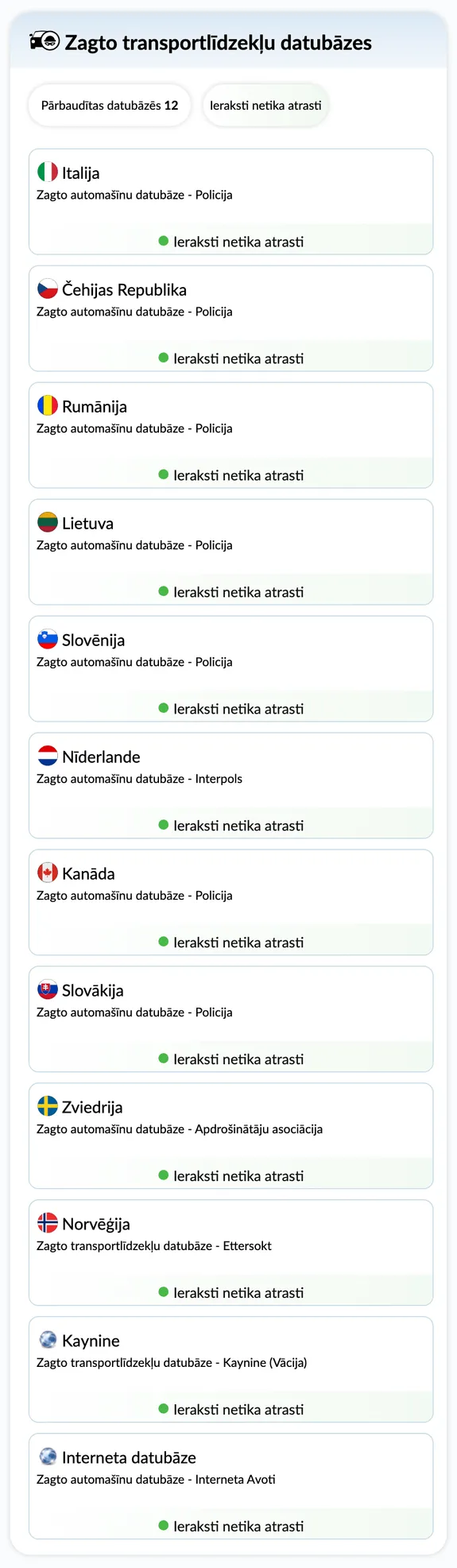 autoDNA Transportlīdzekļa vēstures atskaite - zagto automašīnu datubāze
