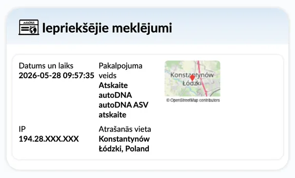 autoDNA Transportlīdzekļa vēstures atskaite - iepriekšējie pieprasījumi