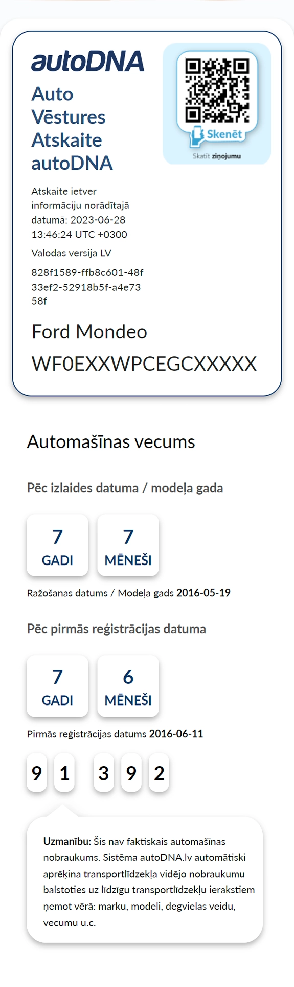 AutoDNA Transportlīdzekļu vēstures pārskats - ievadinformācija
