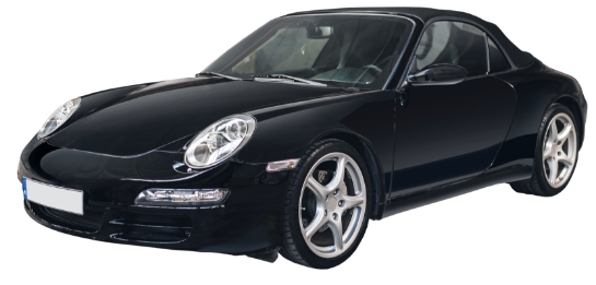 Melna Porsche automašīna rāmī ar slēdzi “Pirms pārbaudes/pēc pārbaudes autoDNA sistēmā”.