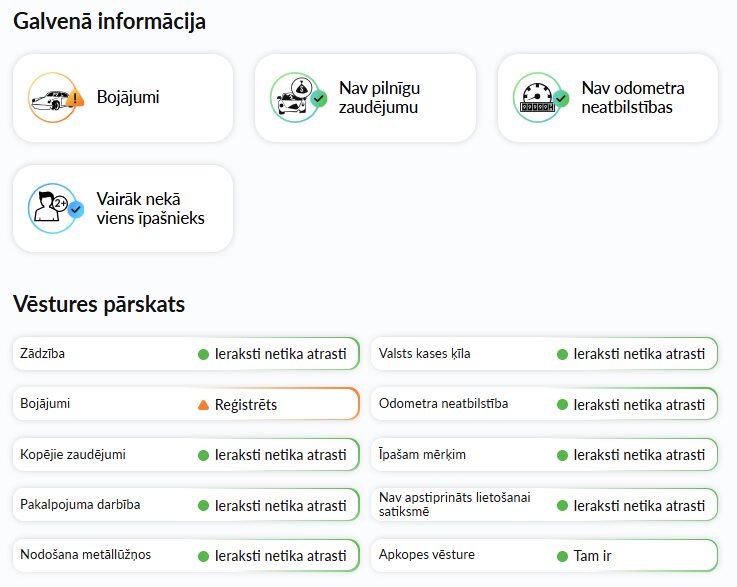 Ievadinformācija autoDNA auto vēstures atskaitē